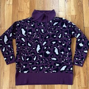LOU & GREY Purple Leopard Print Turtleneck Sweater